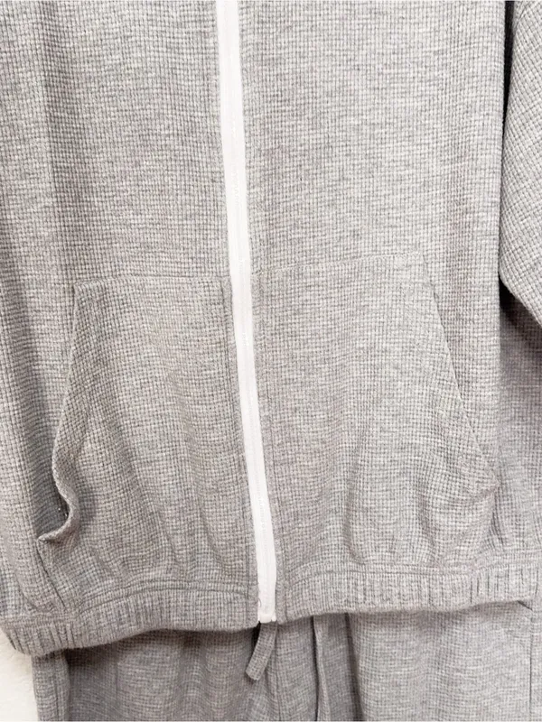 J.ING Gray Waffle Knit Zip Up Hoodie Shorts Two Piece Lounge Set One Size - Image 4