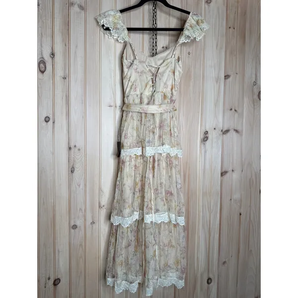 NWT Lulus Dolora Blush Floral Bustier Tiered Midi Dress Romantic Cottage Size S - Image 8
