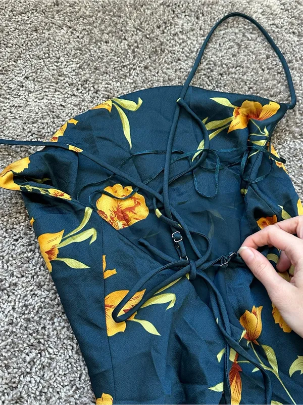Astr Floral Midi Slip Dress in Teal and Yellow - Image 8