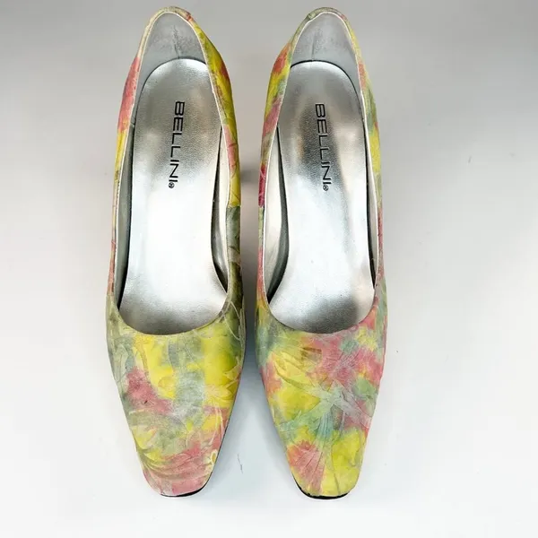 Bellini Tamesis Embossed Leather Kitten Heels Shoes Floral Yellow Pink Women 7.5 - Image 3