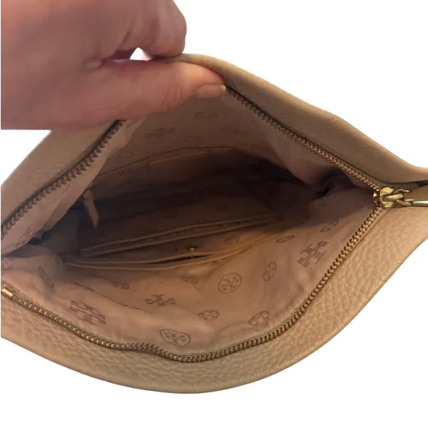 Tory Burch Pebbled Leather Foldover Crossbody‎ Tan Chain Bag - Image 14