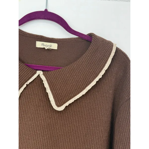 Madewell Ruffle-Collared Long-Sleeve Top Hot Cocoa Brown Size Small - Image 5