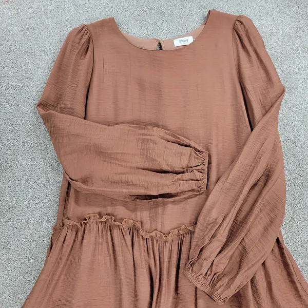 Bluivy Swing Dress Youth Medium Brown Ruffle Trim Fit & Flare Mini Lined Flowy - Image 11