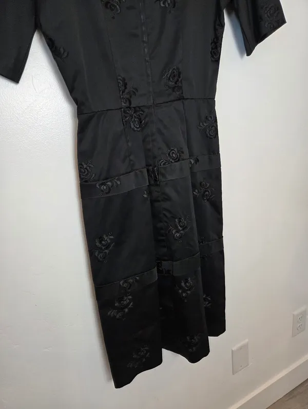 The Dressmaker Custom Dress Satin Brocade Floral Black Midi Fit N Flare Small - Image 8