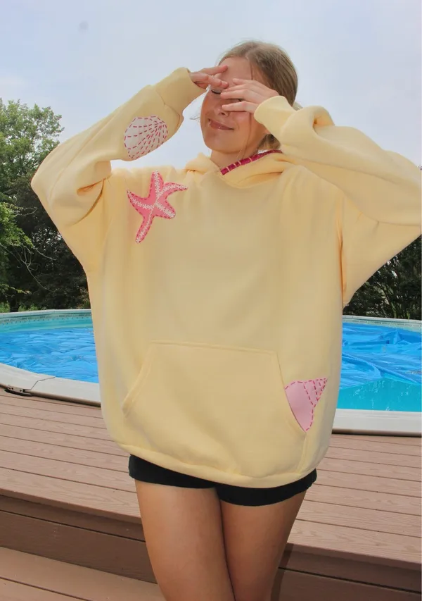 hibiscus patchwork hoodie Yellow Size s - Image 3