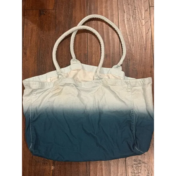 Athleta Beach Bag‎ Gym Bag Tote Bag Blue Ombre White Canvas - Image 2