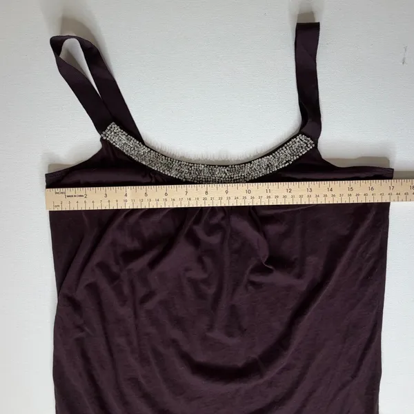DKNY Beaded Neckline Tank Top Medium Brown Embellished Sparkle Y2K Glam Stretch‎ - Image 8