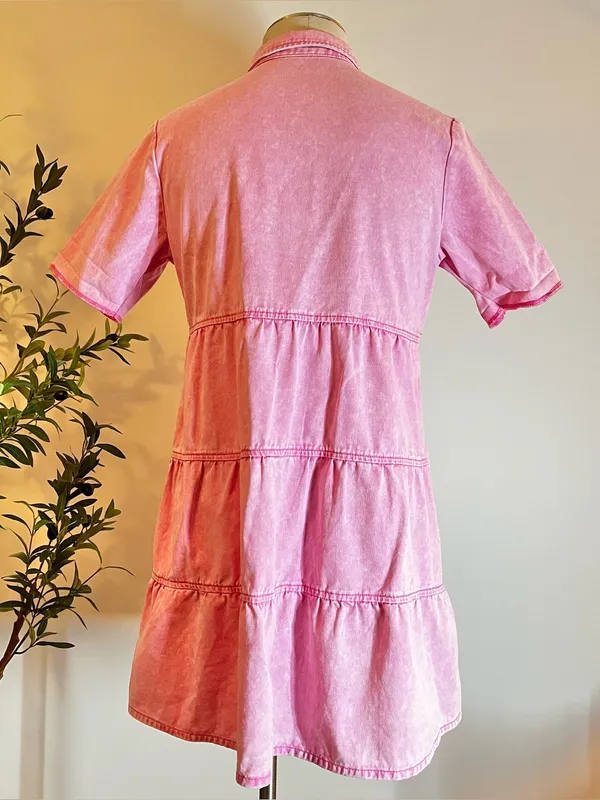Pink Button-Front Denim Shirt Dress - Image 3