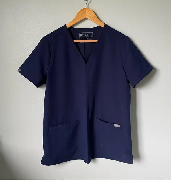 Figs Navy Blue Scrub Set-High Waisted Down Scrub Pants and Top - Image 5