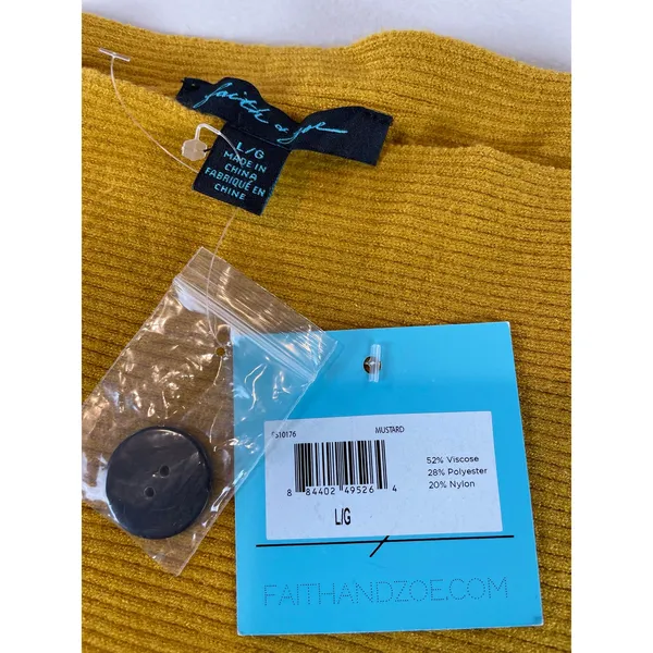 Faith + Zoe Sweater Size L Golden Yellow Ribbed Raglan Sleeve Button Detail NWT - Image 4