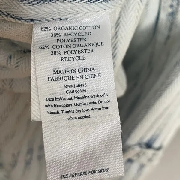 Faherty Overalls Topsail Railroad Stripe Faded Light‎ Wash Blue White Women XS - Image 13