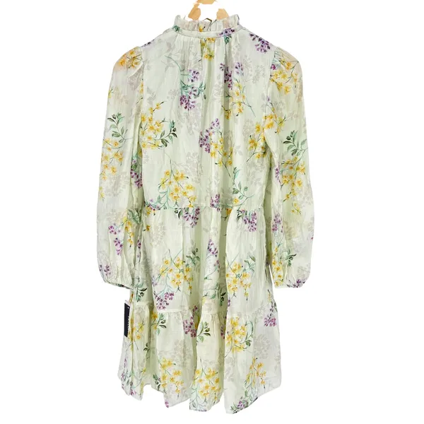 Taylor Floral Tiered Smock Dress Small‎ Cream Yellow Purple Lyocell Coquette NWT - Image 4