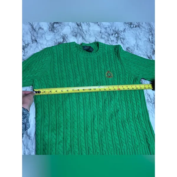 Lauren Ralph Lauren Bright Green Cable-Knit Crewneck Sweater 100% Cotton medium - Image 5
