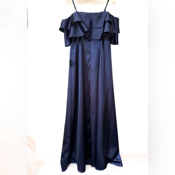 Lulus Pure Happiness Navy Blue Satin Off-the-Shoulder Maxi Dress - Image 5