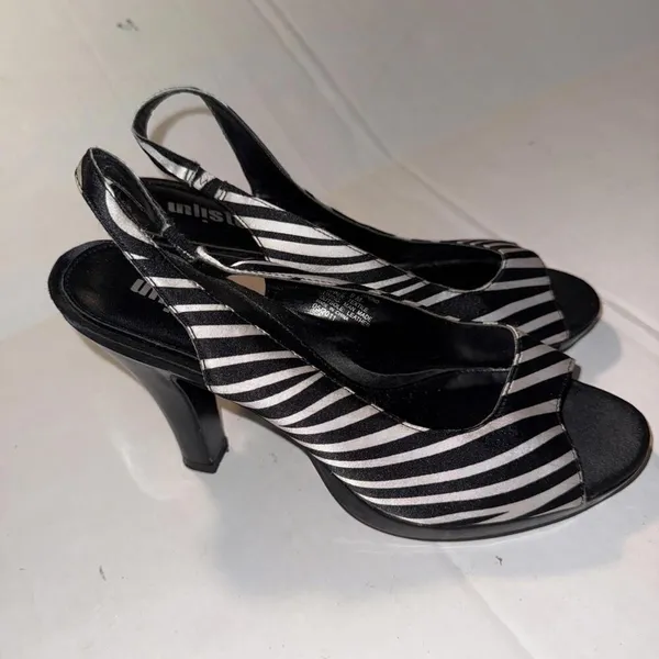 Unlisted Y2K Baddie Sandals‎ Heels Slip On Slingback Peep Toe Zebra Print Sz 9 - Image 4