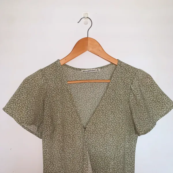 Abercrombie Green Floral V-Neck Short Sleeve Mini Dress - Image 7
