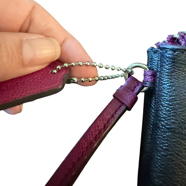 Coach Double Zip Brown & Fuchsia Wristlet Wallet - Image 4