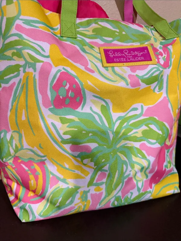 Lilly Pulitzer x Estée Lauder Pink Tropical Print Canvas Tote - Image 3