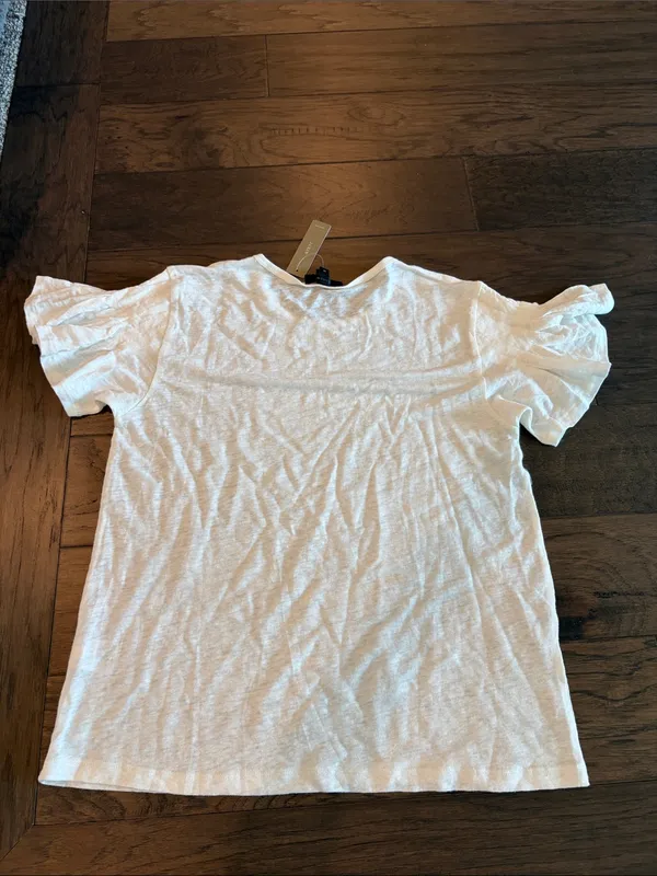 New With Tags JCrew Linen Flutter Sleeve Tee Sz M - Image 6