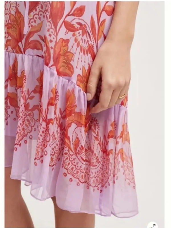 Anthropologie Floreat Wisteria Silk Sheer Boho Dress - Image 4