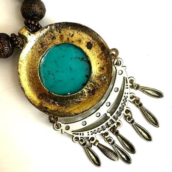 Turquoise blue and brown boho pendant necklace - Image 7