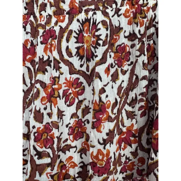 Cynthia Rowley Tiered Midi Skirt Womens Large Orange Floral Boho Cottage Crinkle - Image 8