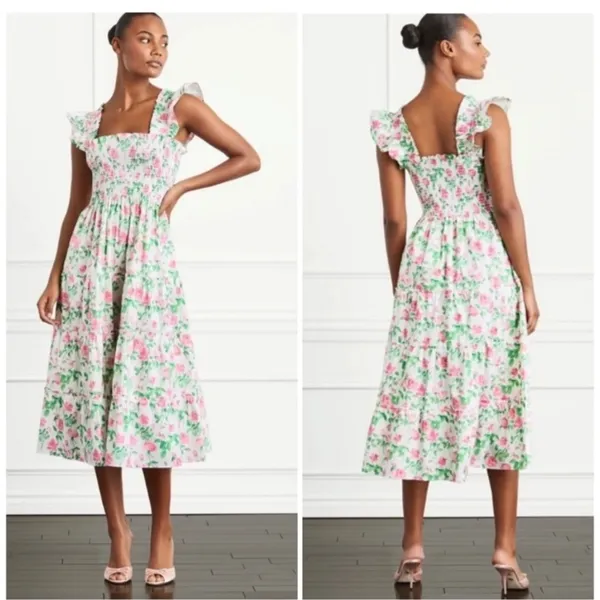 Hill‎ House Home Nap Dress Womens XXL White Pink Floral Ellie Smocked Midi Dress - Image 3