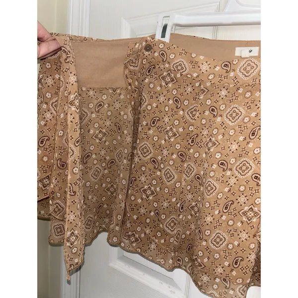 Aerie Brown Paisley Bandana Chiffon Mini Wrap Skirt Small Western Festival Rodeo - Image 5