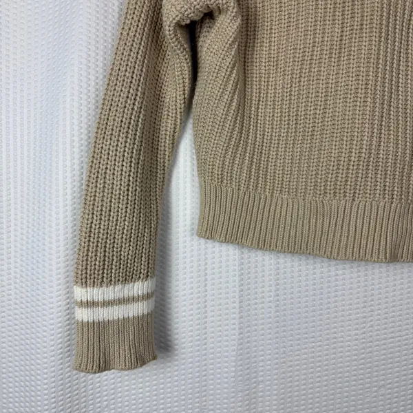 Abercrombie Fitch Tipped Ribbed V Neck Sweater Light Brown XXS Striped Collar‎ - Image 5