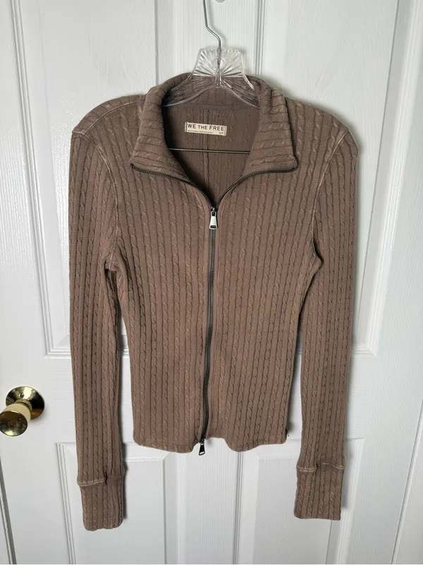 Free People Brunch Girl Up Zip Up in Dusted Cocoa S - Image 2