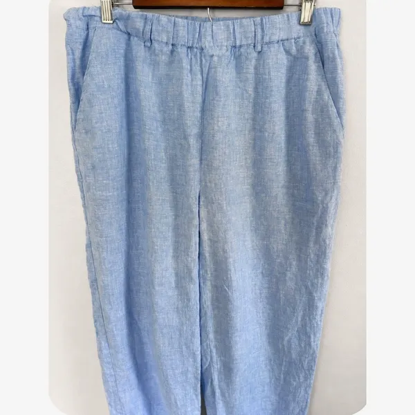 Quince French Blue 100% European Linen Straight Leg Elastic Waist Pants Sz L - Image 5