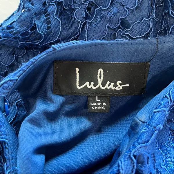 Lulus Rhythm of‎ Love Blue Lace Sleeveless Backless Bodycon Dress LARGE - Image 9