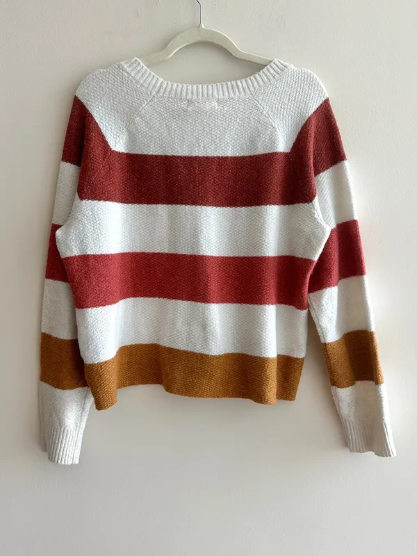 PINQUE Gina Rib Crew Neck Knit Colorblock Striped Sweater, Size Large - Image 15