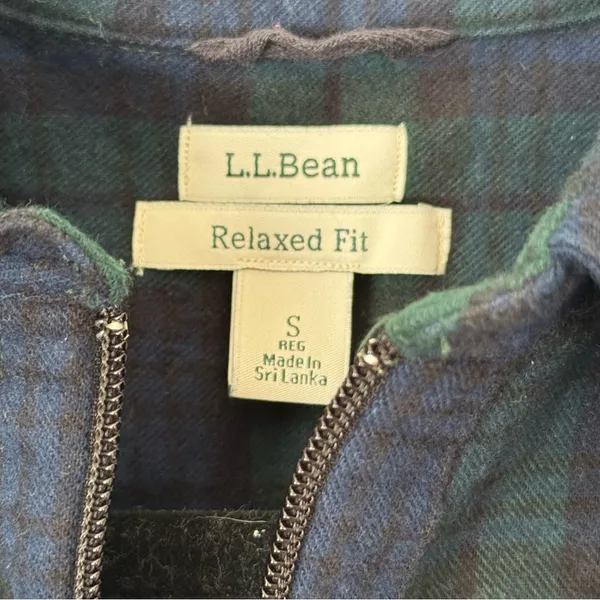LL Bean Women's Scotch Plaid‎ Flannel Shirt Quarter Zip Indigo Tartan Small - Image 8