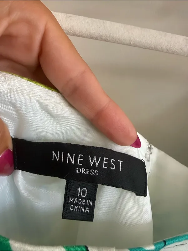 Nine West White Mini Dress with Blue & Green Floral Pattern - Image 3
