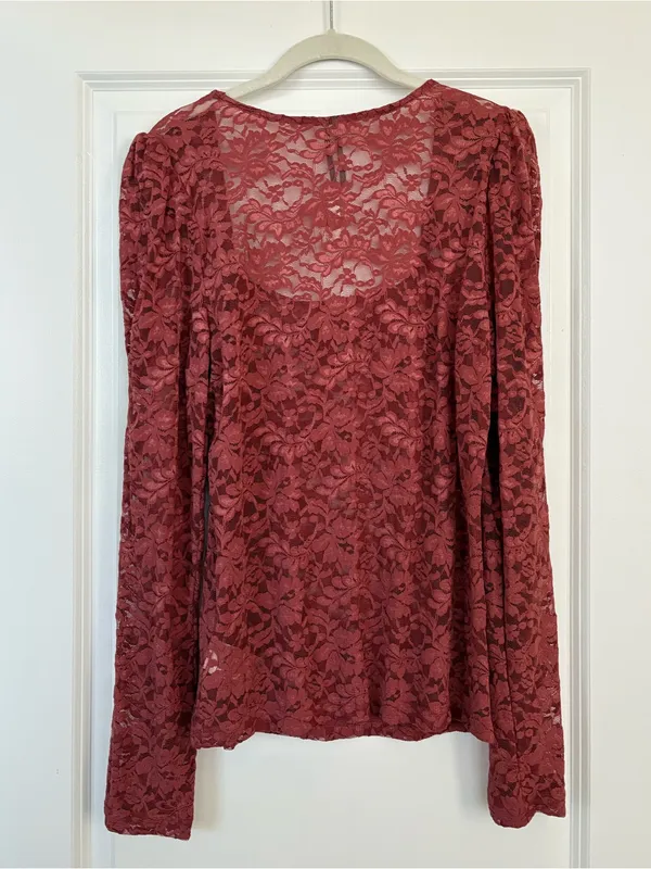 NWT Anthropologie Puff-Sleeve Sheer Lace Long Sleeve Top Size XL - Image 8