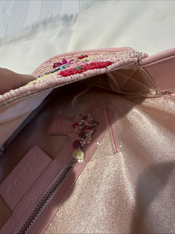 STAUD Pink Beaded Floral Shoulder Bag - Image 4