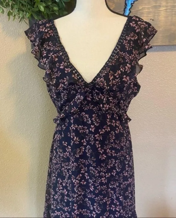 Lulus NWOT Darling Daydream Navy Blue Floral Print Ruffled Maxi Dress - Image 7