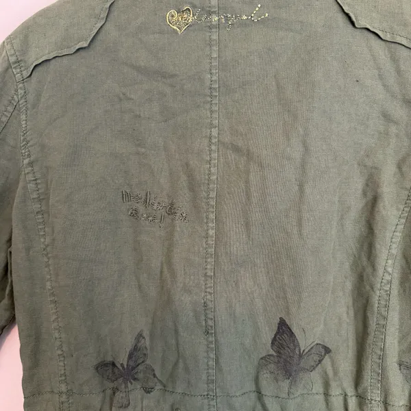 Desigual Y2K military utility jacket embroidered butterfly 36 green - Image 8