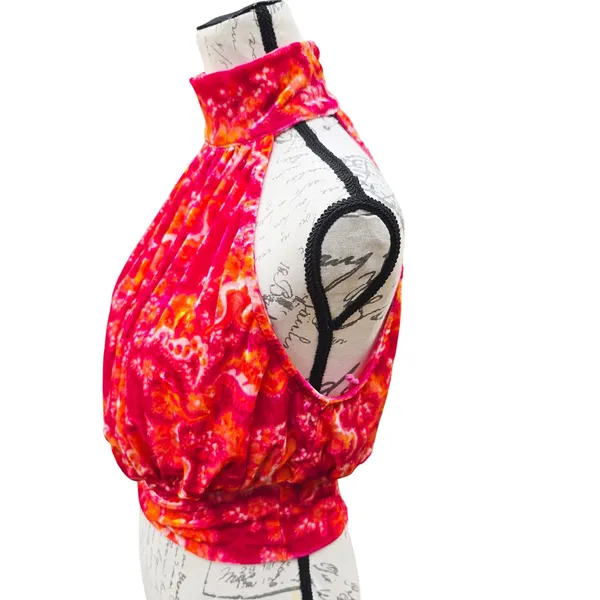 Free People -1853 Take‎ A Break Velvet Floral Orange Halter Top Blouse XS - Image 3