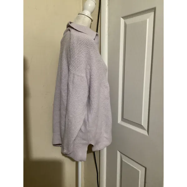 Aerie Womens Lavender Purple Waffle Knit Polo Collar V-Neck Sweater Size Small - Image 2