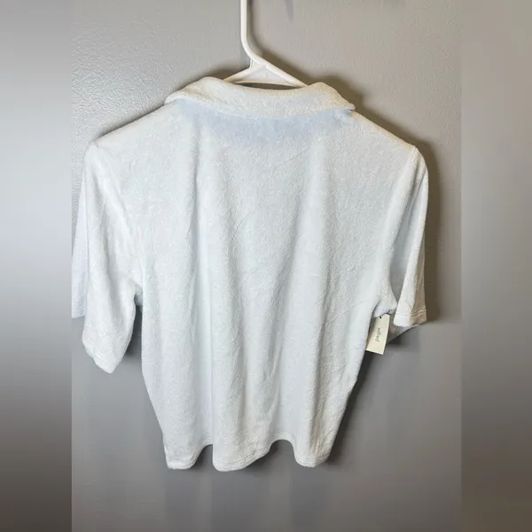 Aritzia Wilfred Free NEW Light Blue Short Sleeve Terry Cloth Shirt Size Small‎ - Image 2
