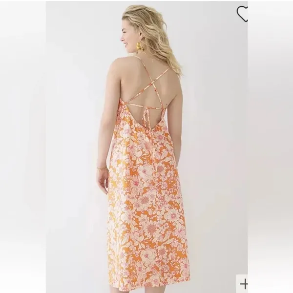 J. CREW Tie Front 100% Cotton Poplin Midi Loose Fit Dress in Orange Floral Small - Image 4