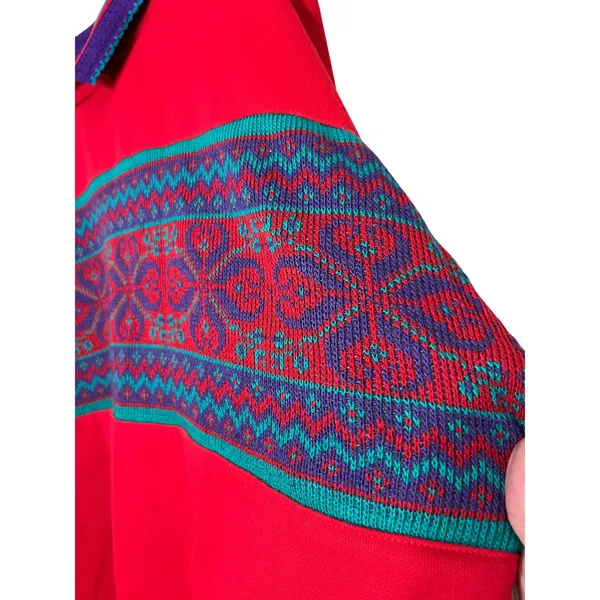 Vintage Nucleus Red Patterned Knit‎ Collar Pullover Sweater Retro 90s Top 2X - Image 5