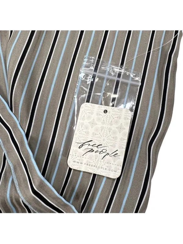 Free People Arlo Wrap Plunge Neckline Striped Long Sleeve Top Blouse Small - Image 6