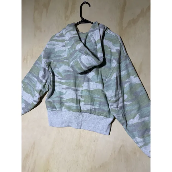 Reflex Women's M Camo Cropped Zip Hoodie Green Gray Lightweight Sweatshirt - Image 6