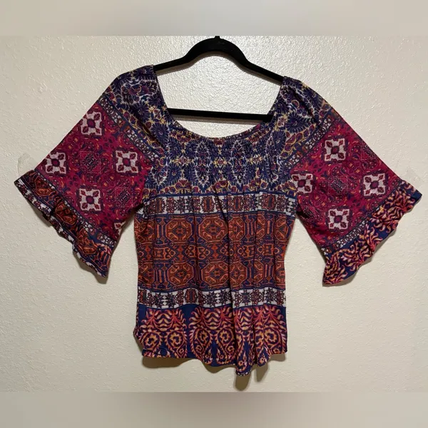 Live Let Live Boho Off Shoulder Top M | Peasant Blouse Festival Bohemian Shirt - Image 2