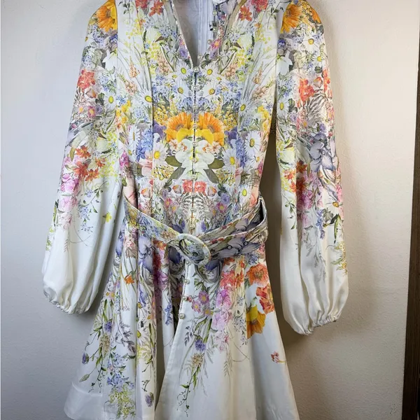 Miss Rosier Floral Long Sleeve Dress belted flare skirt - Image 3