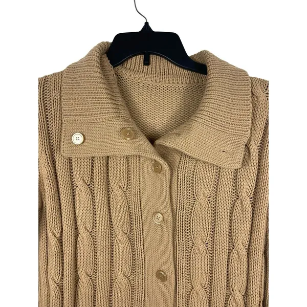 VTG 90s Grandma Beige Cable Knit S Button Front Cardigan Sweater Pocket - Image 4