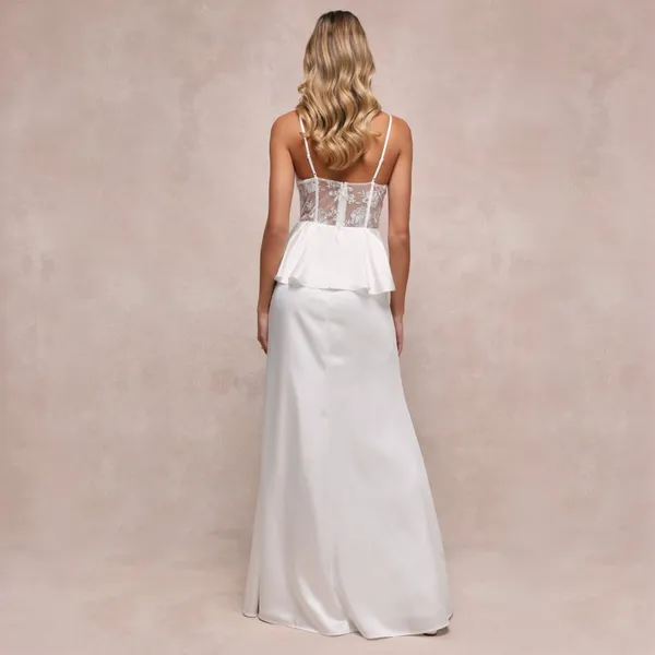 Lulus Iconic Adoration White Satin Peplum Sheer Bustier Maxi Dress Size M - Image 2